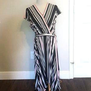 Roz and Ali Long Striped Wrap Dress Size Large